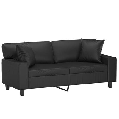 vidaXL 2-Seater Sofa with Throw Pillows Black 140 cm Faux Leather