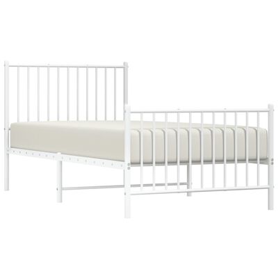 vidaXL Metal Bed Frame without Mattress with Footboard White 90x190 cm Single