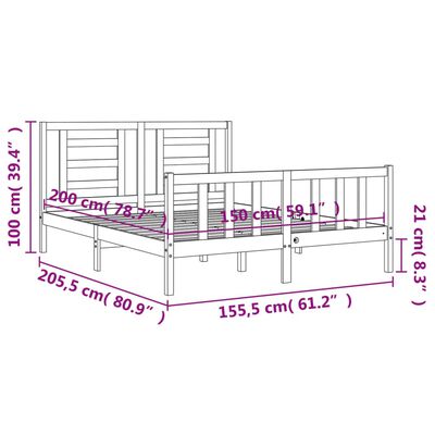 vidaXL Bed Frame without Mattress King Size Solid Wood Pine