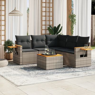 vidaXL 6 Piece Garden Sofa Set with Cushions Grey Poly Rattan