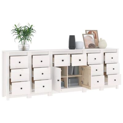 vidaXL Sideboard White 230x35x80 cm Solid Wood Pine