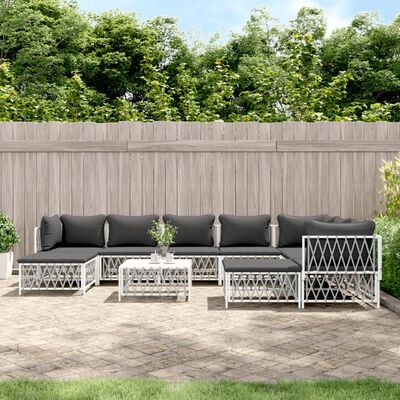 vidaXL 10 Piece Garden Lounge Set with Cushions White Steel