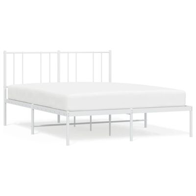 vidaXL Metal Bed Frame without Mattress with Headboard White 135x190 cm Double