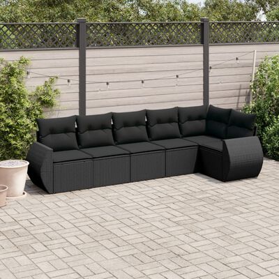 vidaXL 6 Piece Garden Sofa Set with Cushions Black Poly Rattan