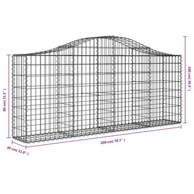 vidaXL Arched Gabion Baskets 6 pcs 200x30x80/100 cm Galvanised Iron