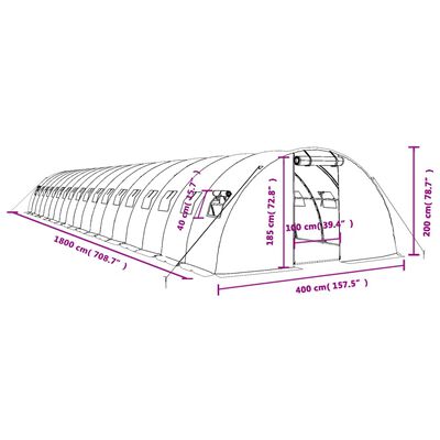 vidaXL Greenhouse with Steel Frame Green 72 m² 18x4x2 m