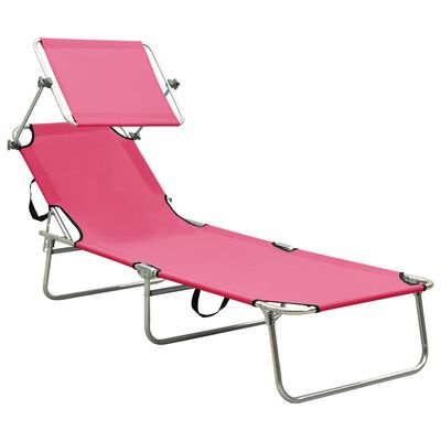 vidaXL Folding Sun Lounger with Canopy Pink Aluminium