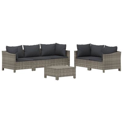 vidaXL 6 Piece Garden Lounge Set with Cushions Grey Poly Rattan