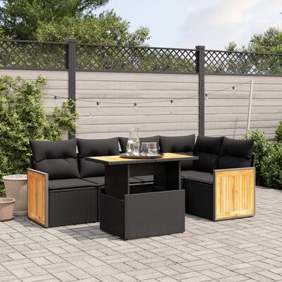 vidaXL 6 Piece Garden Sofa Set with Cushions Black Poly Rattan