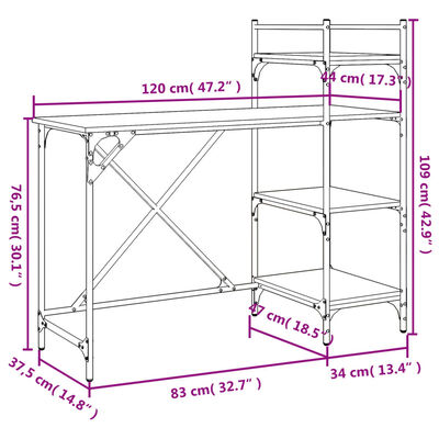 vidaXL Computer Desk with Shelves Black 120x47x109 cm