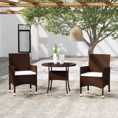 vidaXL 3 Piece Garden Dining Set Poly Rattan Brown