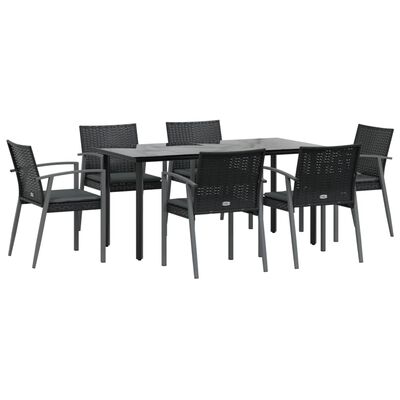 vidaXL 7 Piece Garden Dining Set with Cushions Poly Rattan and Steel