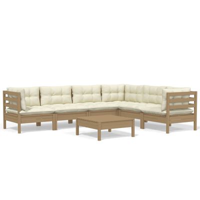 vidaXL 7 Piece Garden Lounge Set with Cushions Honey Brown Pinewood