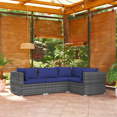 vidaXL 4 Piece Garden Lounge Set with Cushions Poly Rattan Grey