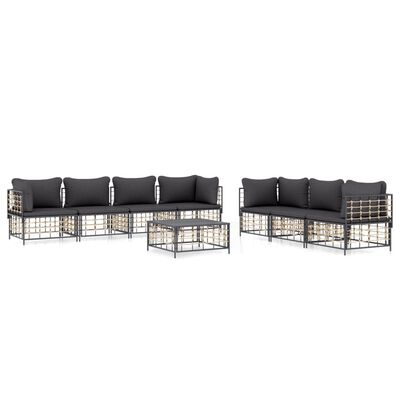 vidaXL 8 Piece Garden Lounge Set with Cushions Anthracite Poly Rattan