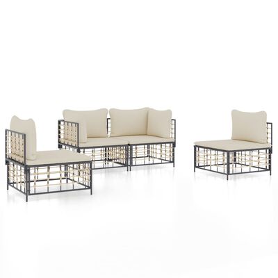 vidaXL 4 Piece Garden Lounge Set with Cushions Anthracite Poly Rattan