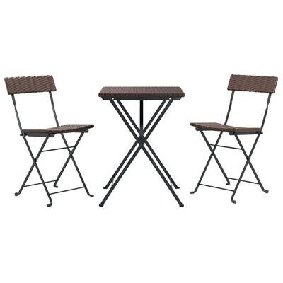 vidaXL 3 Piece Folding Bistro Set Brown Poly Rattan