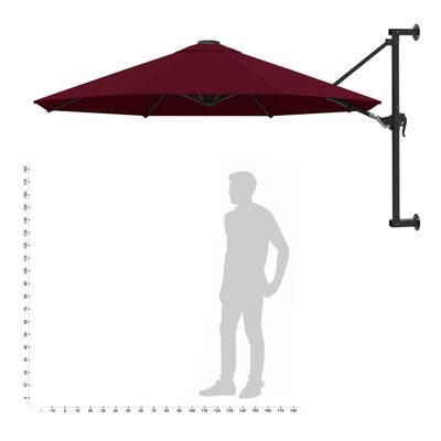 vidaXL Wall-Mounted Garden Parasol with Metal Pole 300 cm Burgundy