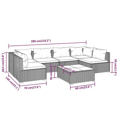 vidaXL 7 Piece Garden Lounge Set with Cushions Poly Rattan Brown