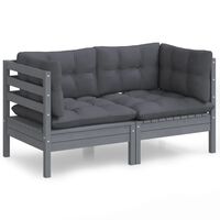 vidaXL 2-Seater Garden Sofa with Anthracite Cushions Solid Wood Pine