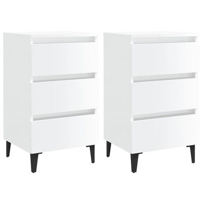 vidaXL Bed Cabinet with Metal Legs 2 pcs High Gloss White 40x35x69 cm |  