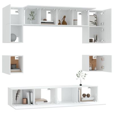 vidaXL 8 Piece TV Cabinet Set White Engineered Wood