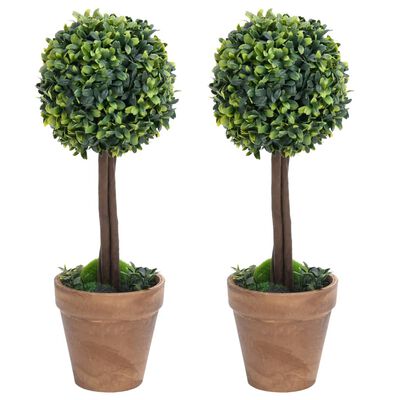 vidaXL Artificial Boxwood Plants 2 pcs with Pots Ball Shaped Green 41 cm