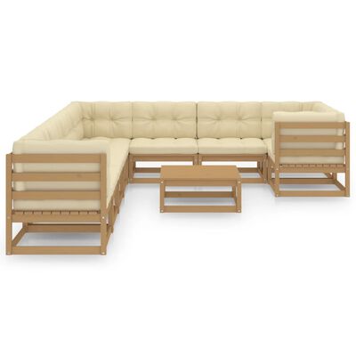 vidaXL 10 Piece Garden Lounge Set&Cushions Honey Brown Solid Pinewood