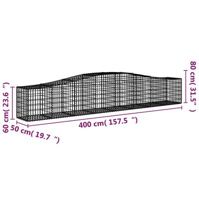 vidaXL Arched Gabion Baskets 6 pcs 400x50x60/80 cm Galvanised Iron