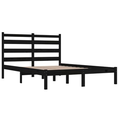 vidaXL Bed Frame without Mattress Black Solid Wood Pine Double