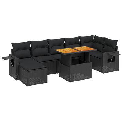 vidaXL 8 Piece Garden Sofa Set with Cushions Black Poly Rattan