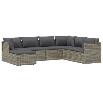 vidaXL 7 Piece Garden Lounge Set with Cushions Grey Poly Rattan