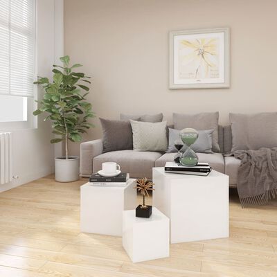 vidaXL Side Tables 3 pcs High Gloss White Engineered Wood