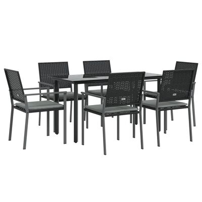 vidaXL 7 Piece Garden Dining Set with Cushions Poly Rattan and Steel