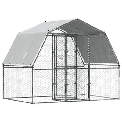 vidaXL Chicken Cage with Roof and Door Silver Galvanised Steel