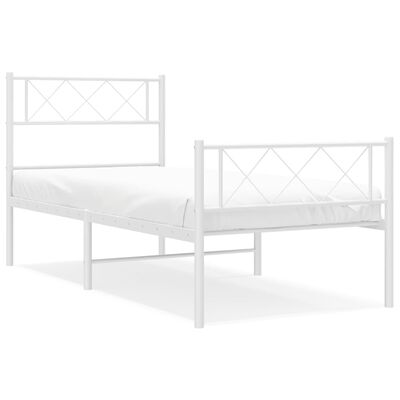 vidaXL Metal Bed Frame without Mattress with Footboard White 90x190 cm Single