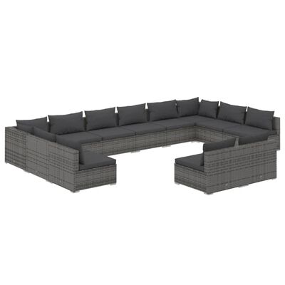 vidaXL 12 Piece Garden Lounge Set with Cushions Grey Poly Rattan