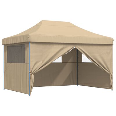 vidaXL Foldable Party Tent Pop-Up with 4 Sidewalls Beige