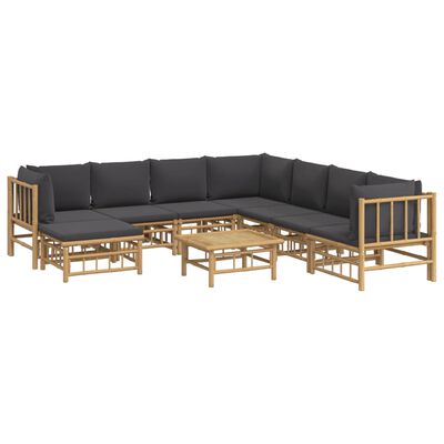 vidaXL 9 Piece Garden Lounge Set with Dark Grey Cushions Bamboo