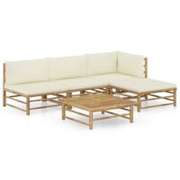 vidaXL 5 Piece Garden Lounge Set with Cream White Cushions Bamboo