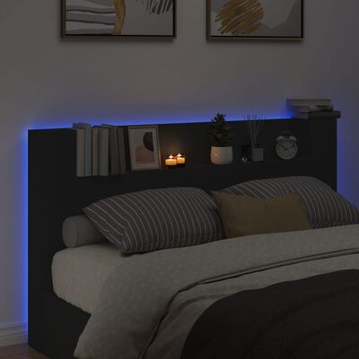 vidaXL Headboard Cabinet with LED Black 180x16.5x103.5 cm