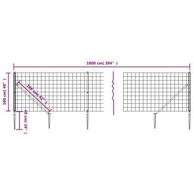 vidaXL Wire Mesh Fence with Spike Anchors Anthracite 1x10 m