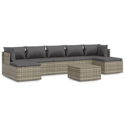 vidaXL 8 Piece Garden Lounge Set with Cushions Grey Poly Rattan