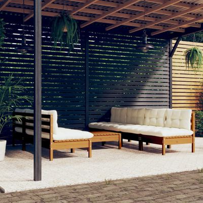 vidaXL 8 Piece Garden Lounge Set with Cream Cushions Pinewood