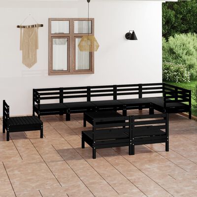 vidaXL 10 Piece Garden Lounge Set Solid Wood Pine Black