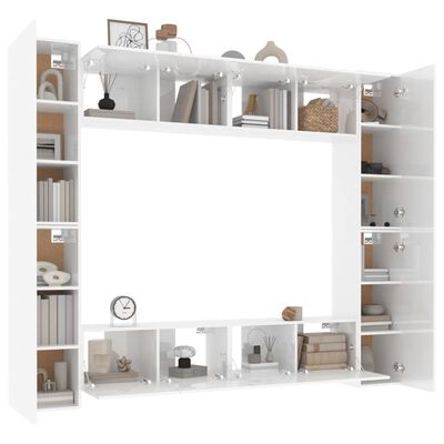 vidaXL 8 Piece TV Cabinet Set High Gloss White Engineered Wood