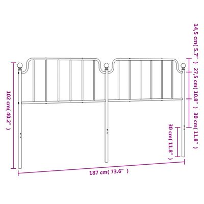 vidaXL Metal Headboard White 180 cm