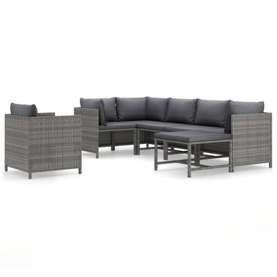 vidaXL 7 Piece Garden Lounge Set with Cushions Poly Rattan Grey