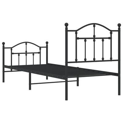 vidaXL Metal Bed Frame without Mattress with Footboard Black 90x190 cm Single