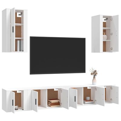 vidaXL 6 Piece TV Cabinet Set White Engineered Wood